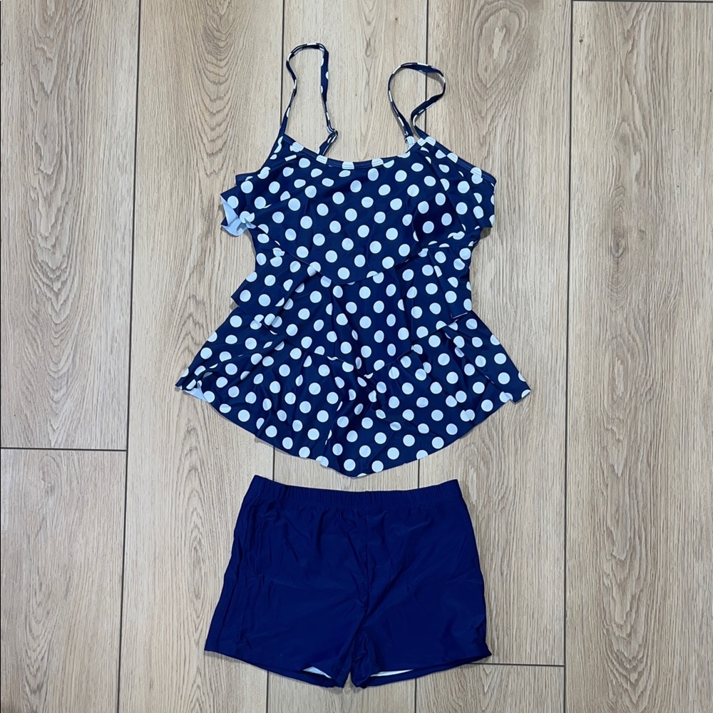 Summer Mae - Navy and White Polka Dot Swim Set